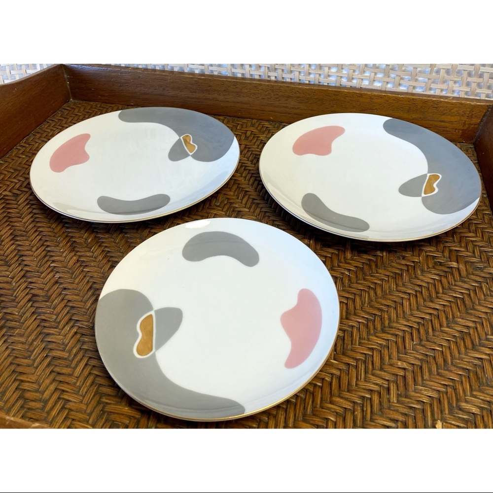 NARUMI China Abstract Art Pink Grey Gold Trim Plate Set of 3.